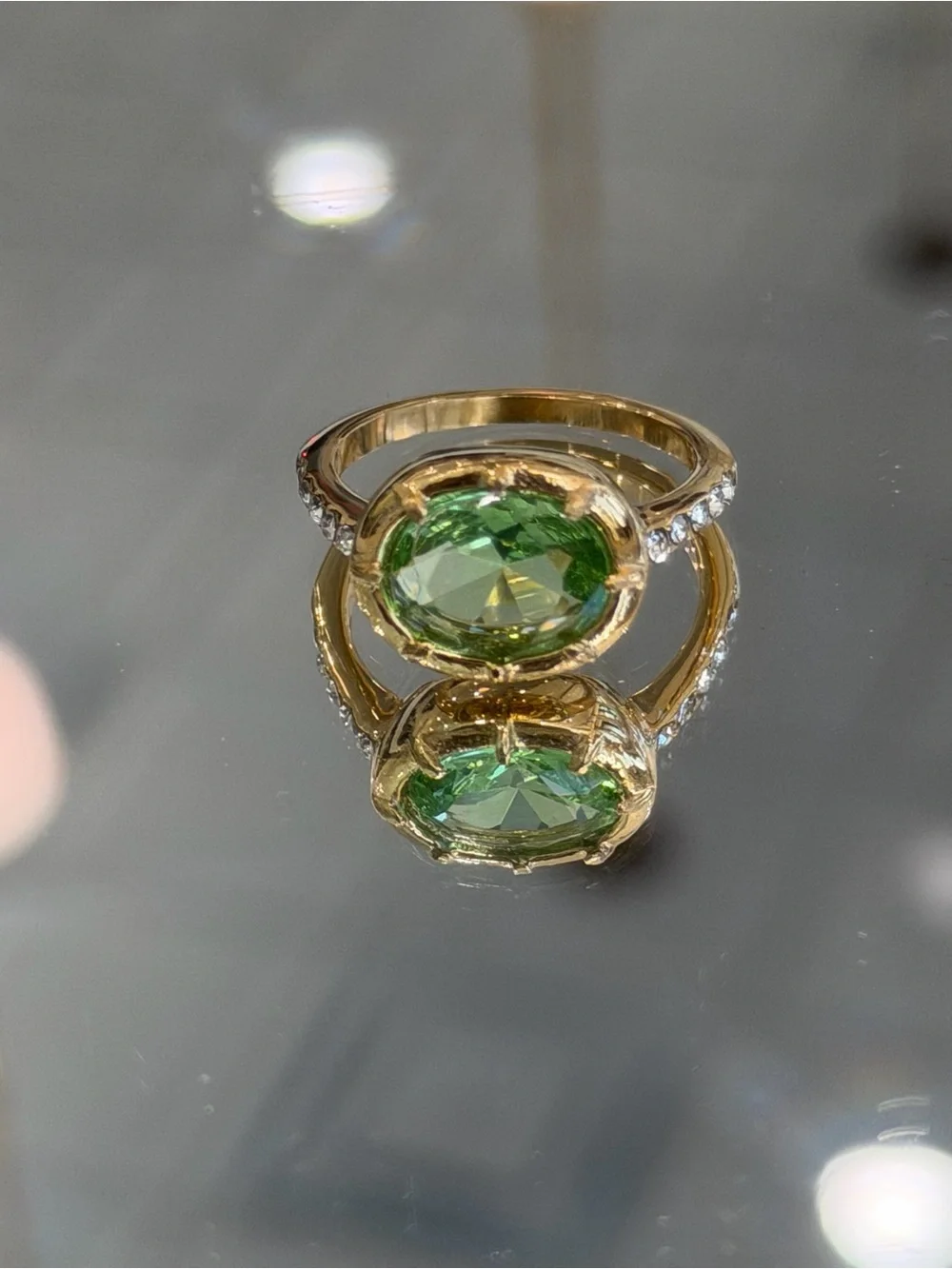 New Vintage-Inspired Oval Green Gemstone Eternity Ring Size 7